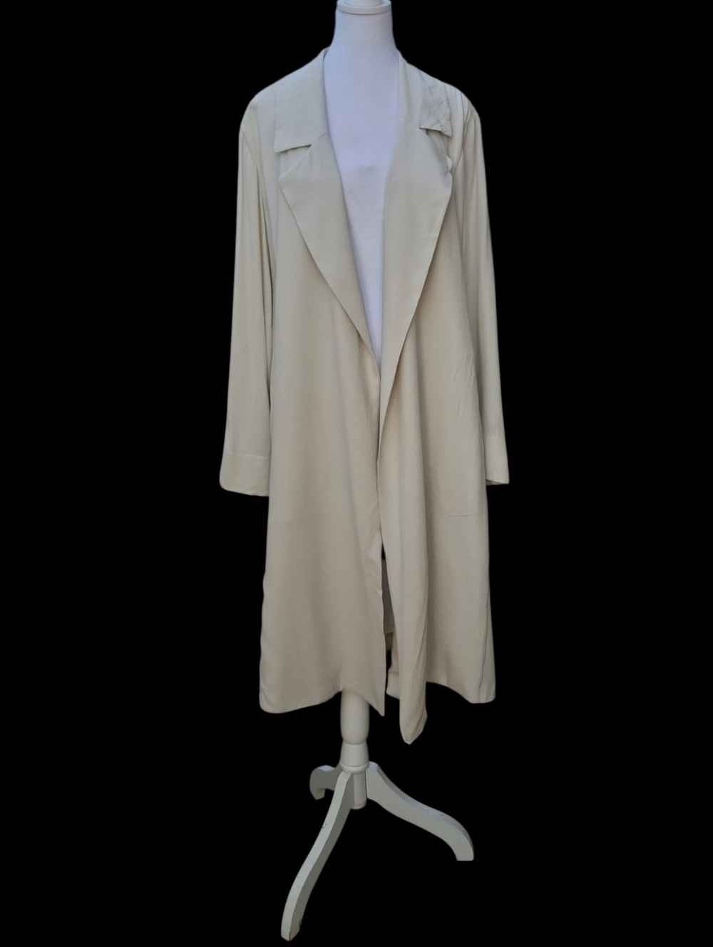 Eileen Fisher 100% Silk Neutral Open-Front Long Duster Topper Women Size X-Large - Picture 3 of 16
